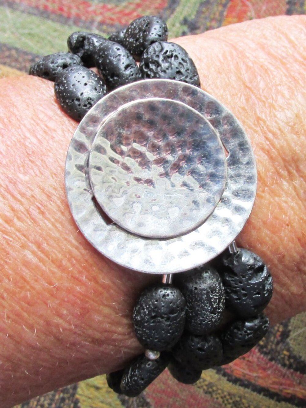 Retired SILPADA 3 Strand Lava Bead Hammered Sterling Silver Bracelet B1511
